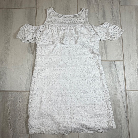 Lilly Pulitzer Dresses & Skirts - Lilly Pulitzer Womens White Lace Cold Shoulder Ruffle Tiered Mini Dress Medium